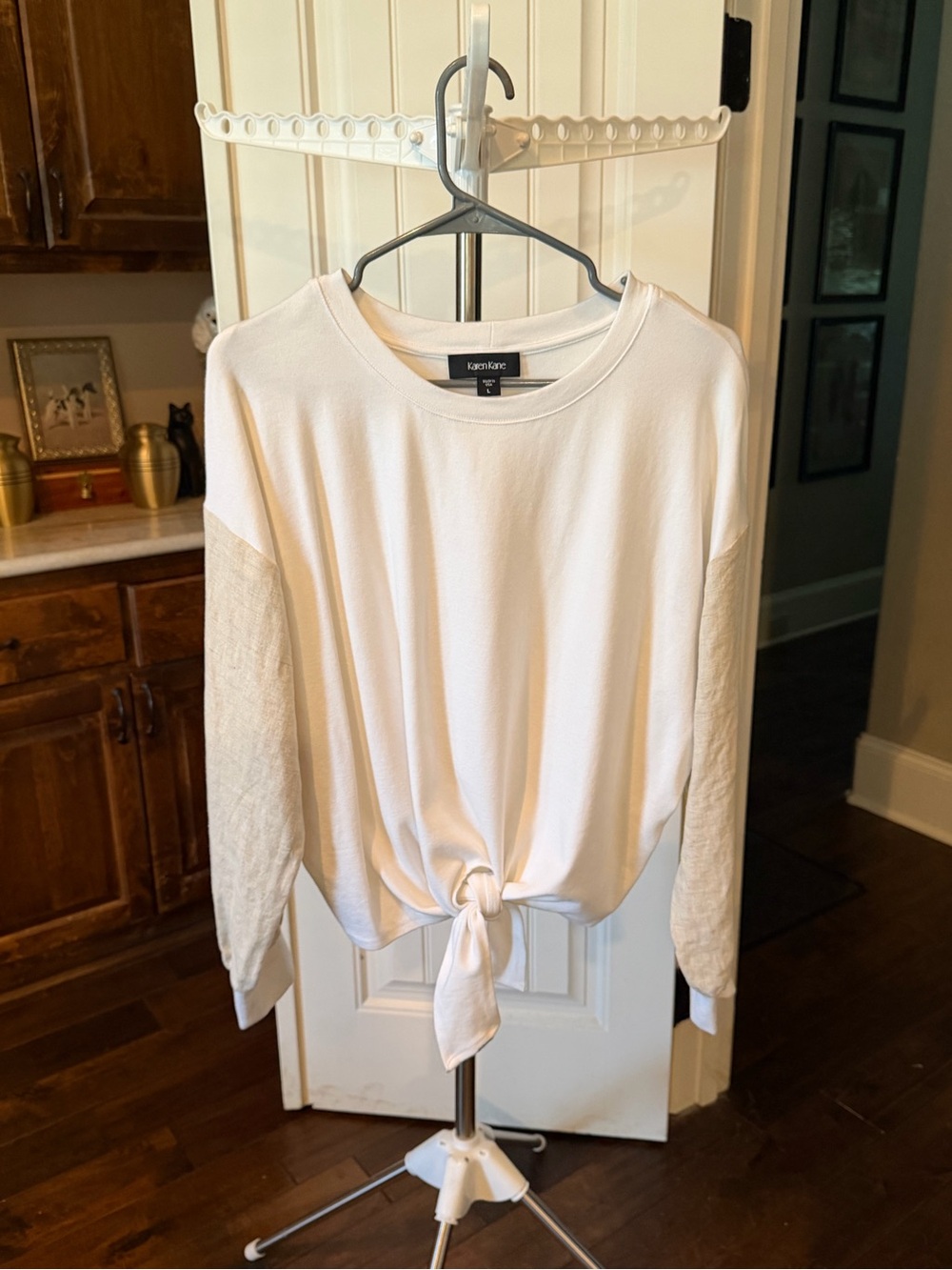 Karen Kane Cream Tie-Front Long Sleeve Top